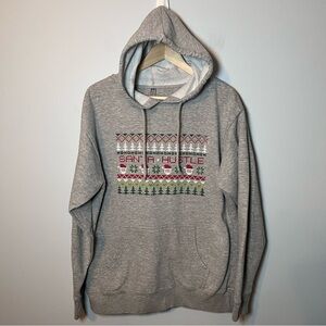 Santa Hustle Christmas Hoodie Women’s size L Gray Sweatshirt Ho Ho Ho Soft Cozy